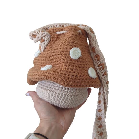 Handmade Crochet Mushroom Purse Crossbody Bag Nature Brown Whimsical Fairy - Picture 1 of 9